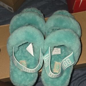 UGG Fluffy Teal Slippers